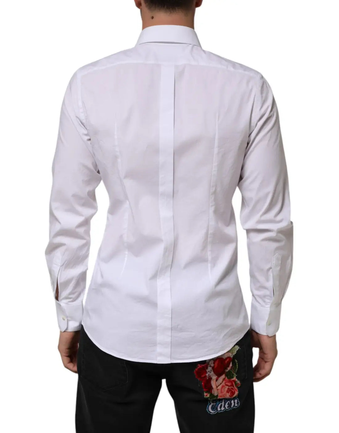 Dolce &amp; Gabbana White Cotton GOLD Long Sleeves Formal Men Shirt