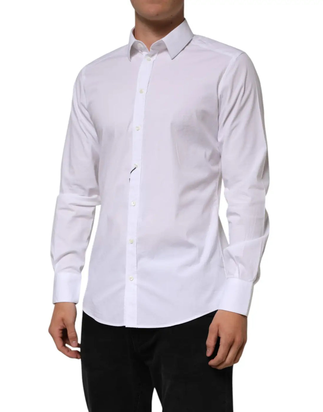 Dolce &amp; Gabbana White Cotton GOLD Long Sleeves Formal Men Shirt