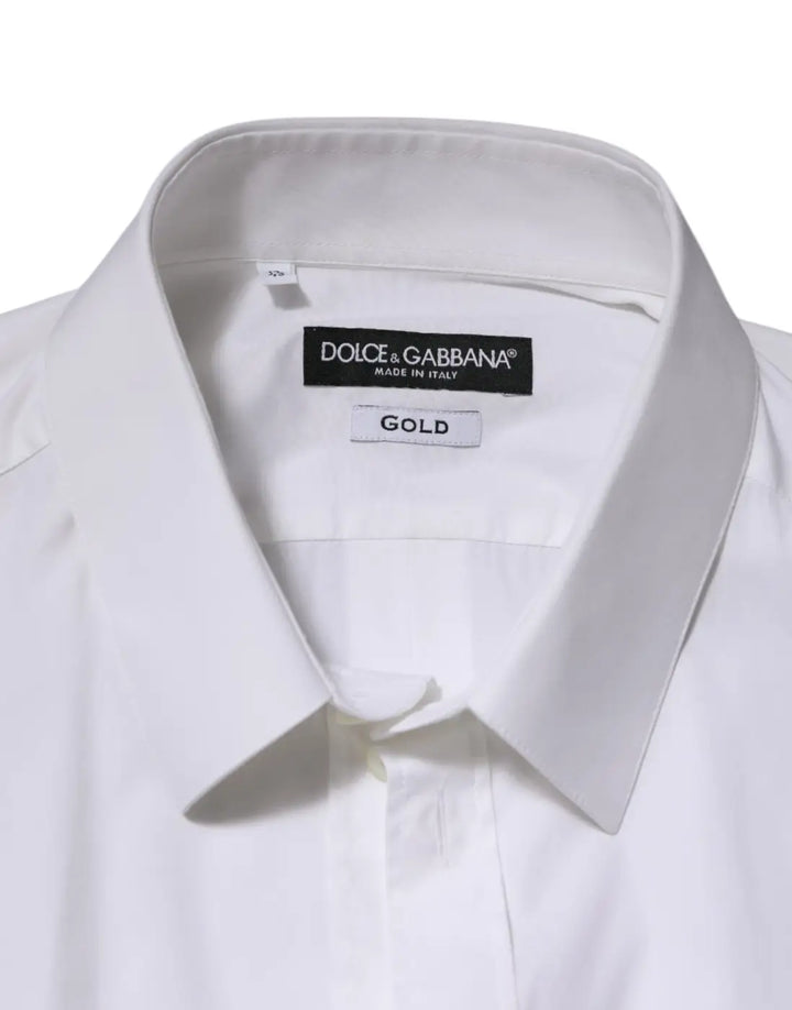 Dolce &amp; Gabbana White Cotton GOLD Long Sleeves Formal Shirt