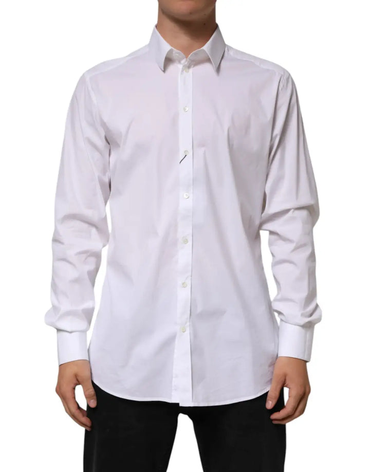 Dolce &amp; Gabbana White Cotton GOLD Long Sleeves Formal Shirt