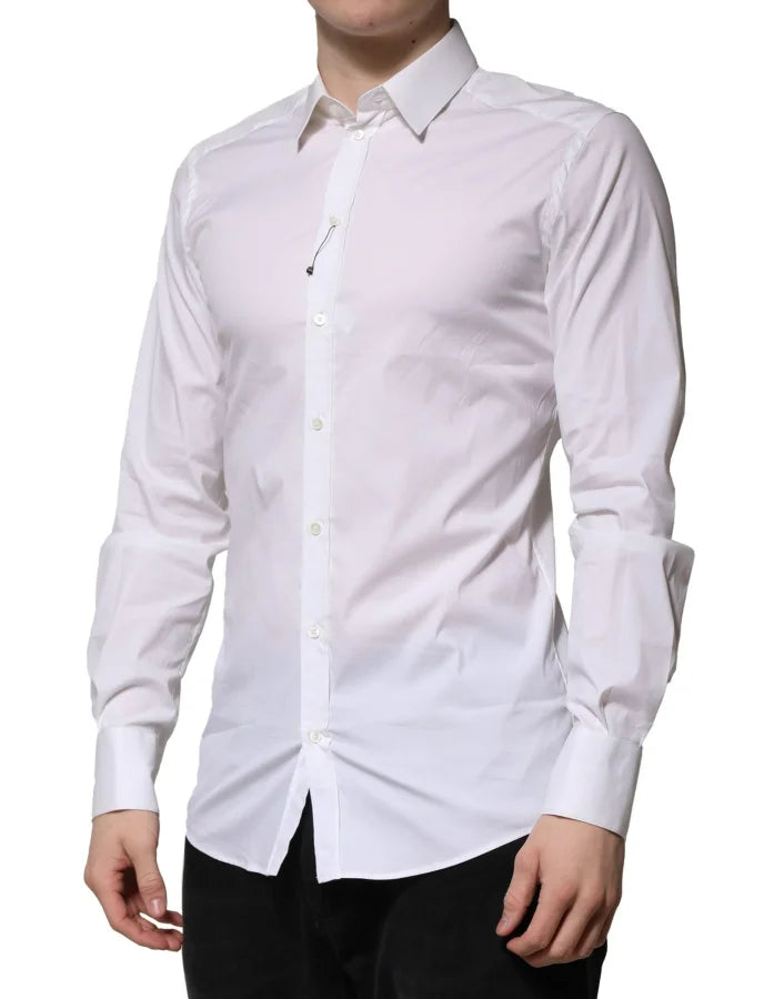 Dolce &amp; Gabbana White Cotton GOLD Long Sleeves Formal Shirt