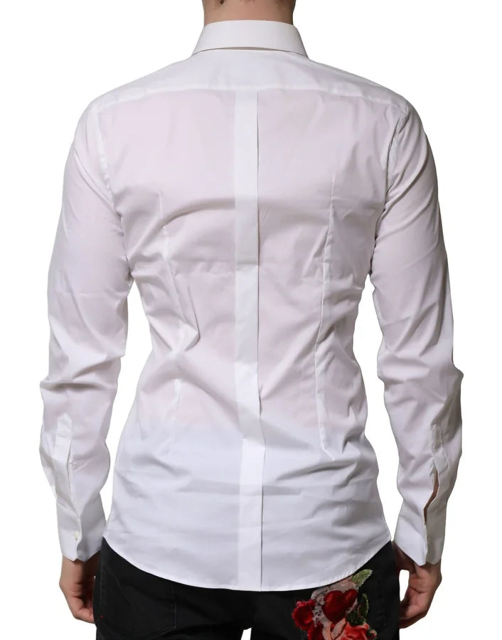 Dolce &amp; Gabbana White Cotton GOLD Long Sleeves Formal Shirt