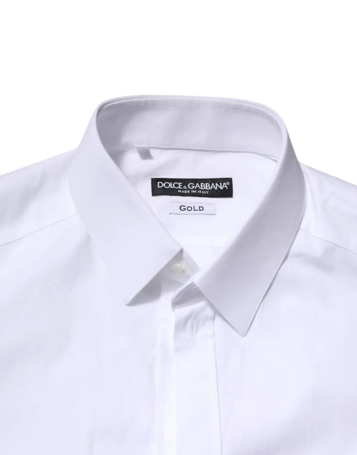 Dolce &amp; Gabbana White Cotton GOLD Long Sleeves Formal Shirt