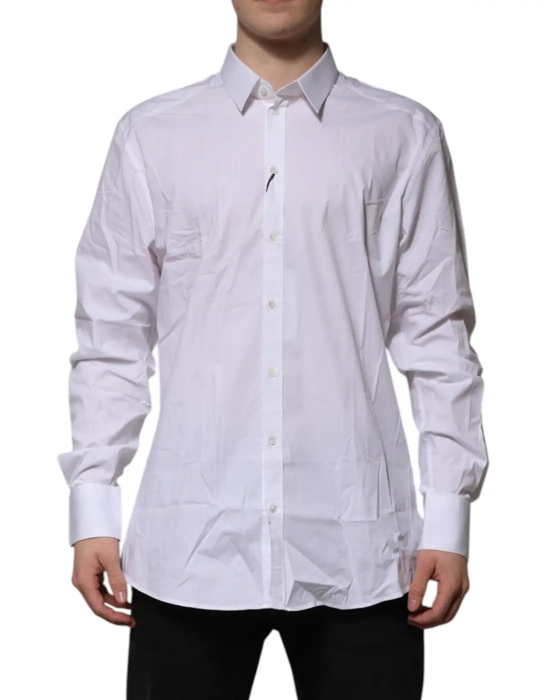 Dolce &amp; Gabbana White Cotton GOLD Long Sleeves Formal Shirt