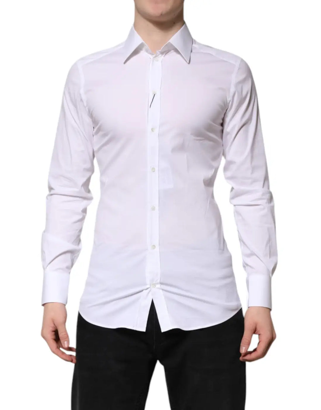 Dolce &amp; Gabbana White Cotton GOLD Long Sleeves Formal Shirt