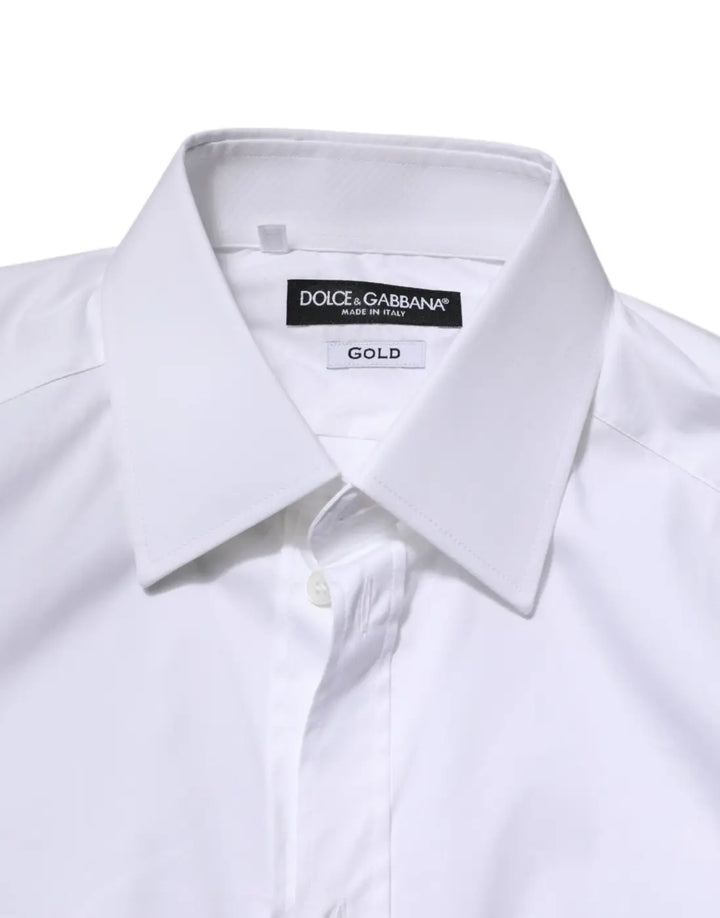 Dolce &amp; Gabbana White Cotton GOLD Long Sleeves Formal Shirt
