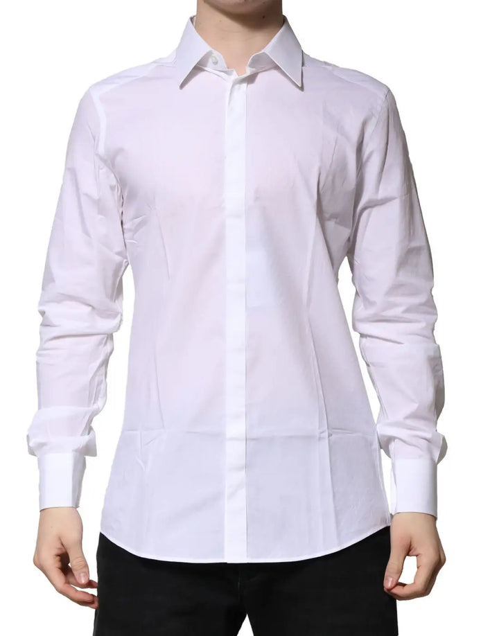 Dolce &amp; Gabbana White Cotton GOLD Long Sleeves Formal Shirt