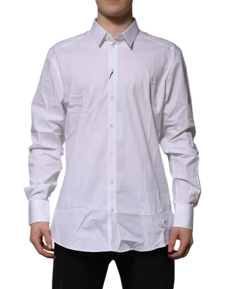 Dolce &amp; Gabbana White Cotton GOLD Long Sleeves Formal Shirt