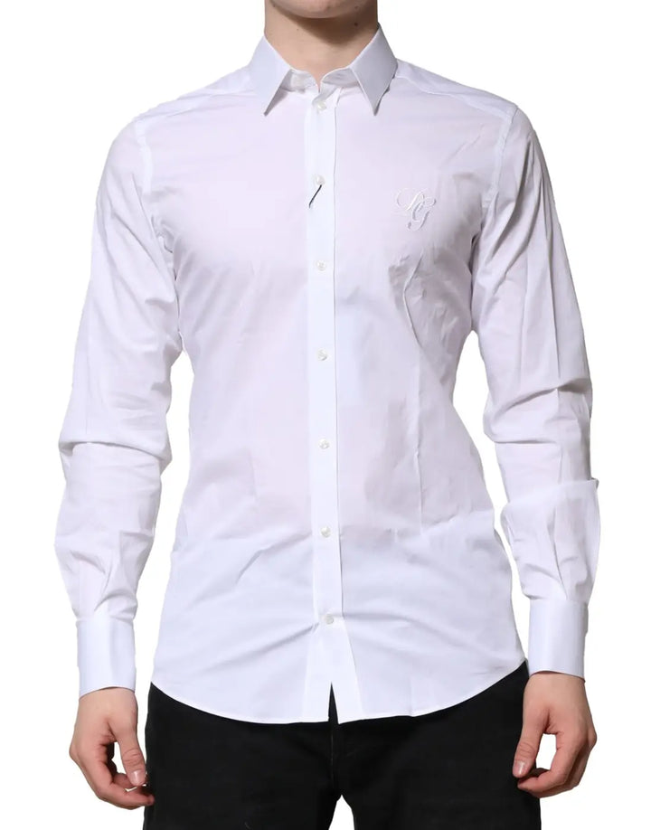 Dolce &amp; Gabbana White Cotton GOLD Long Sleeves Formal Shirt