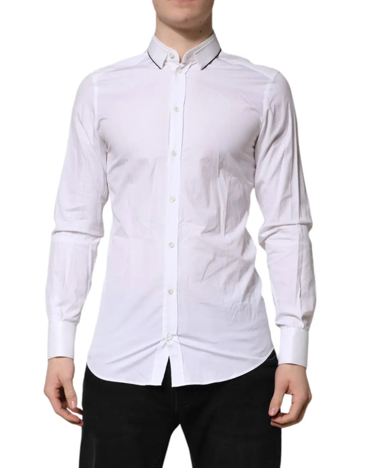 Dolce &amp; Gabbana White Cotton GOLD Long Sleeves Formal Shirt