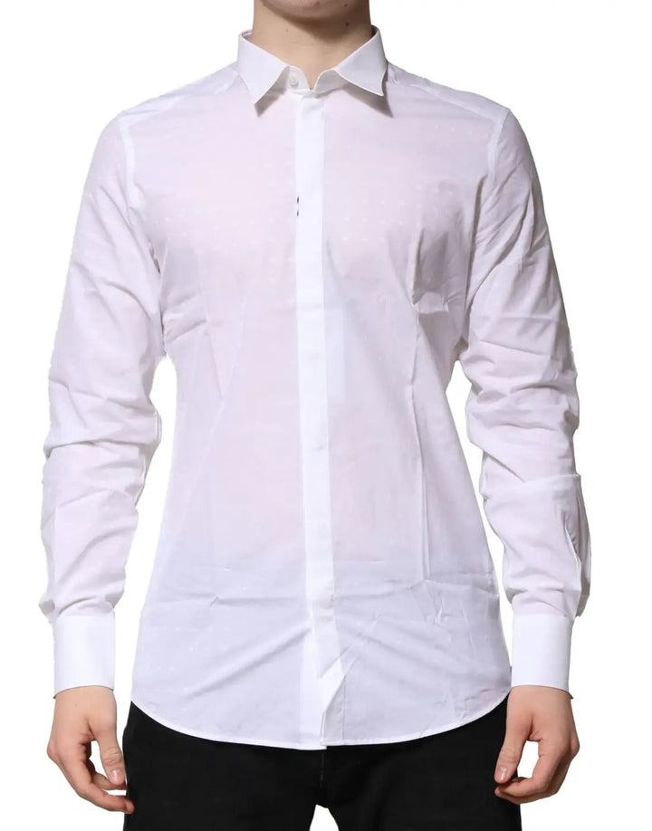 Dolce &amp; Gabbana White Cotton GOLD Long Sleeves Formal Shirt