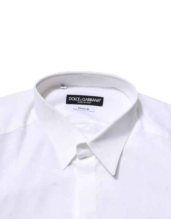 Dolce &amp; Gabbana White Cotton GOLD Long Sleeves Formal Shirt