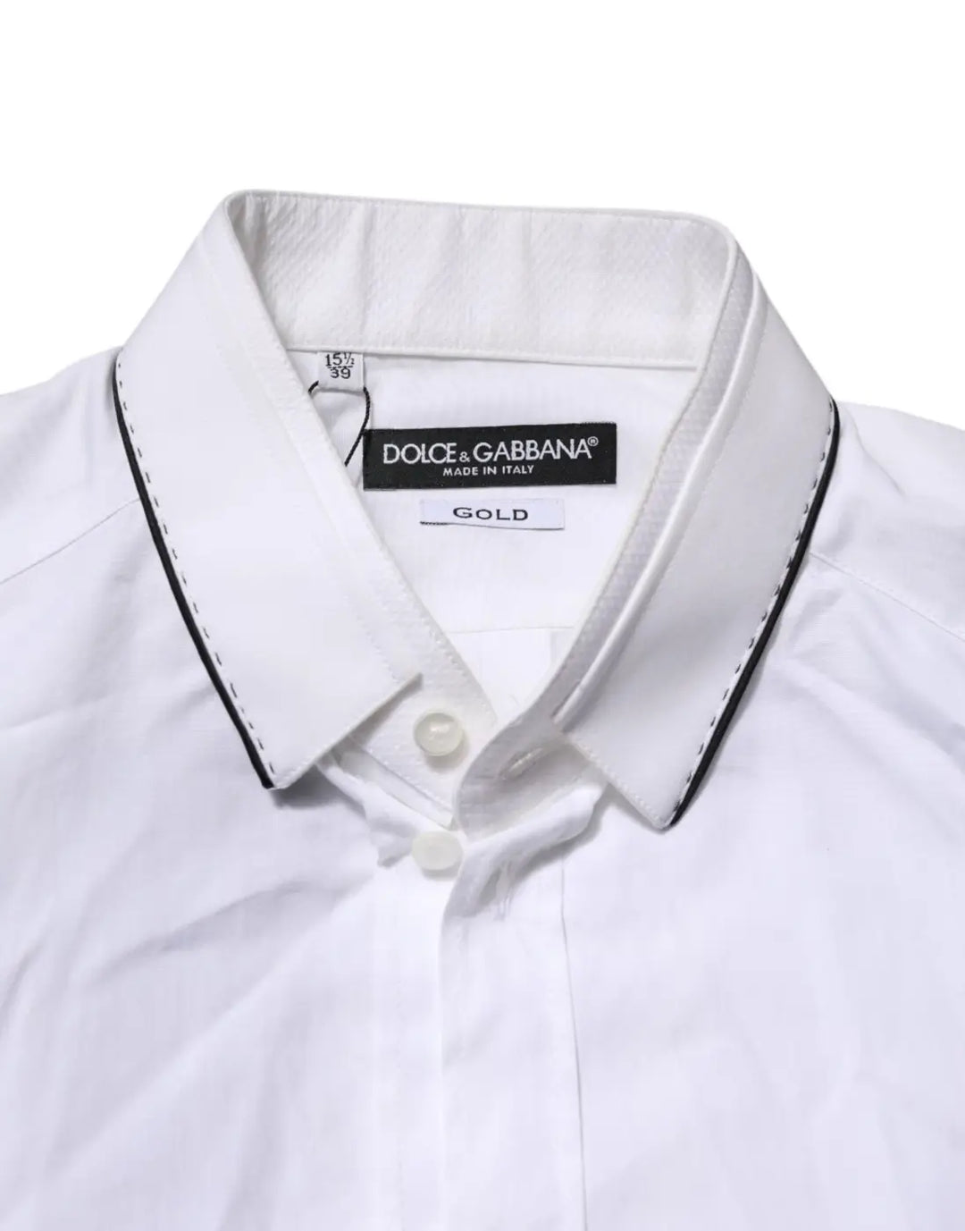 Dolce &amp; Gabbana White Cotton GOLD Long Sleeves Formal Shirt