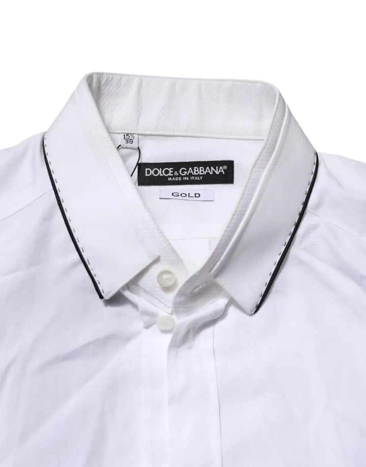 Dolce &amp; Gabbana White Cotton GOLD Long Sleeves Formal Shirt