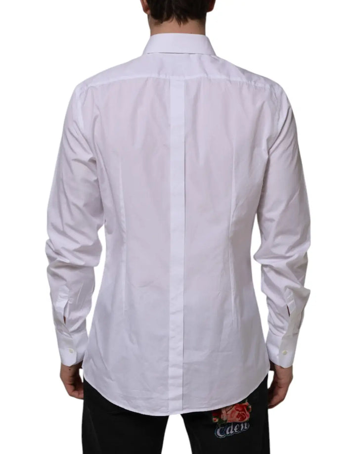 Dolce &amp; Gabbana White Cotton GOLD Long Sleeves Formal Shirt