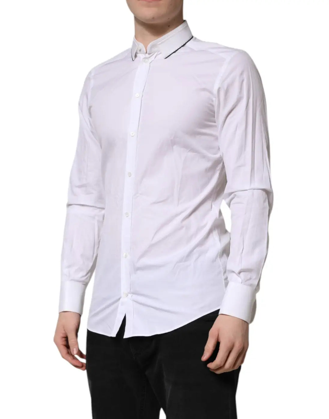 Dolce &amp; Gabbana White Cotton GOLD Long Sleeves Formal Shirt