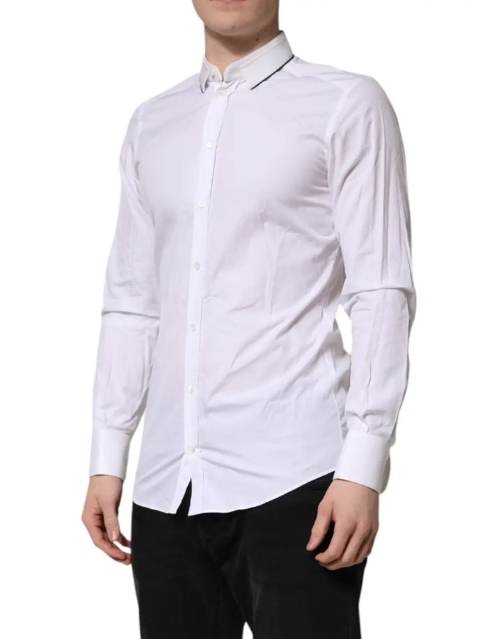 Dolce &amp; Gabbana White Cotton GOLD Long Sleeves Formal Shirt