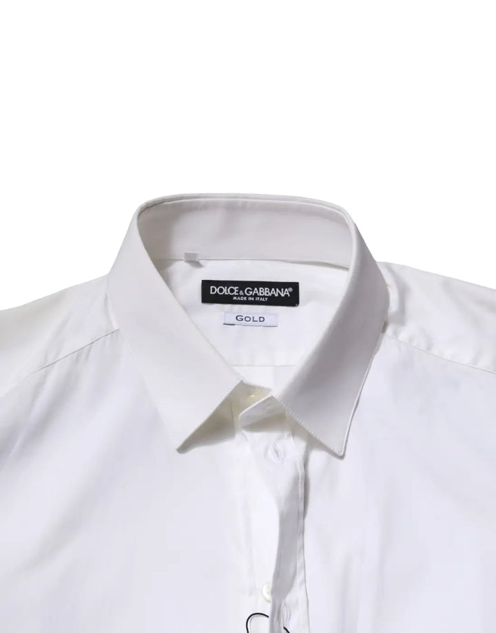 Dolce &amp; Gabbana White Cotton GOLD Long Sleeves Formal Shirt