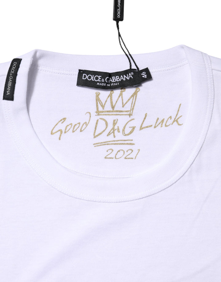Dolce &amp; Gabbana T-Shirts - White Cotton Goodluck 2022 Crew Neck T-shirt