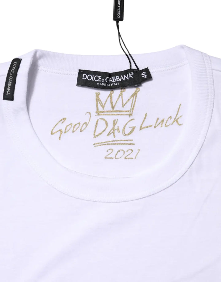 Dolce &amp; Gabbana White Cotton Goodluck 2022 Crew Neck T-shirt