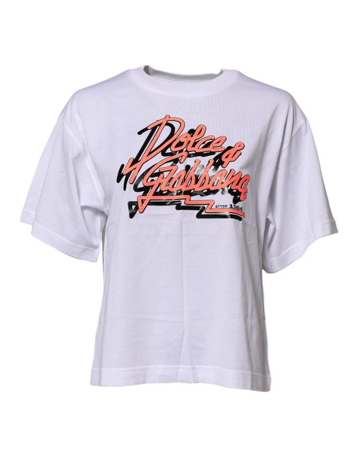 Dolce &amp; Gabbana - White Cotton Graphic Print Crew Neck T-shirt