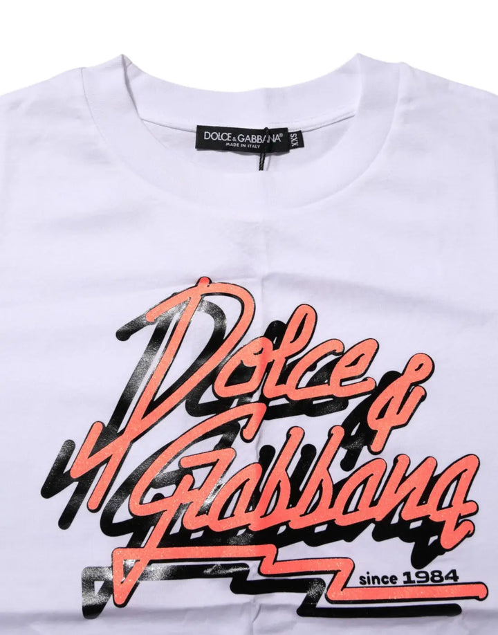 Dolce &amp; Gabbana White Cotton Graphic Print Crew Neck T-shirt
