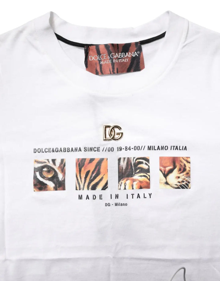 Dolce &amp; Gabbana White Cotton Graphic Print Crew Neck T-shirt