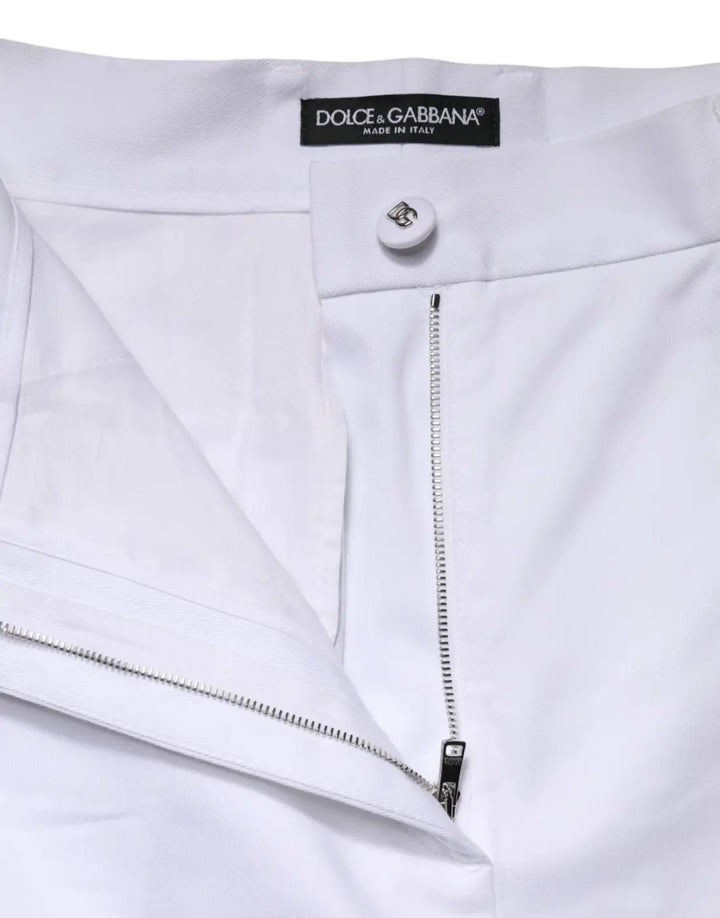 Dolce &amp; Gabbana White Cotton High Waist WideLeg Cropped Pants