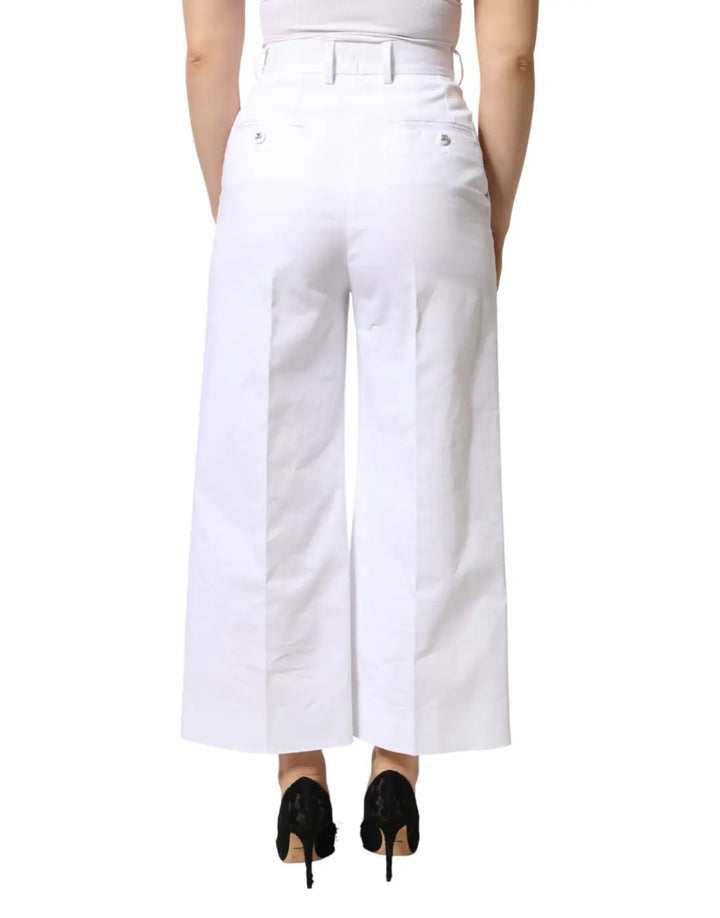 Dolce &amp; Gabbana White Cotton High Waist WideLeg Cropped Pants