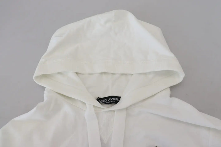 Dolce &amp; Gabbana White Cotton Hooded Sweatshirt Logo Sweater