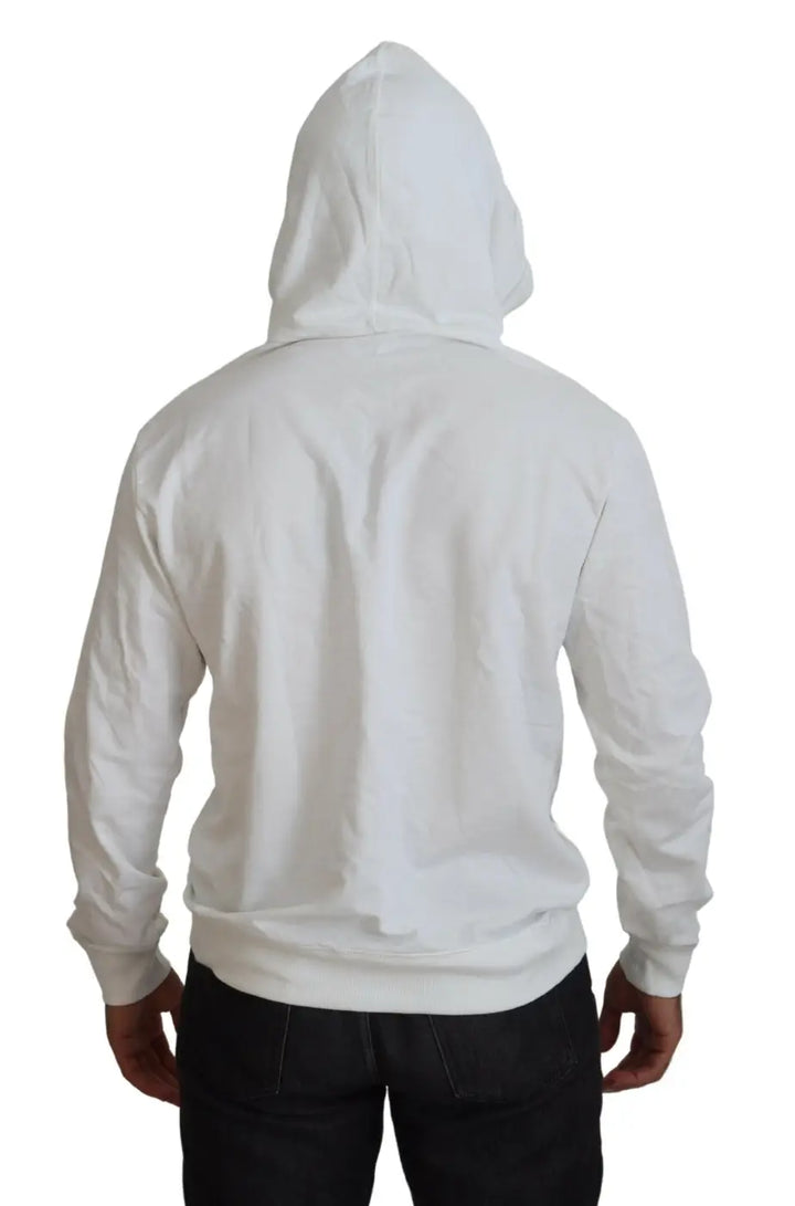 Dolce &amp; Gabbana White Cotton Hooded Sweatshirt Logo Sweater
