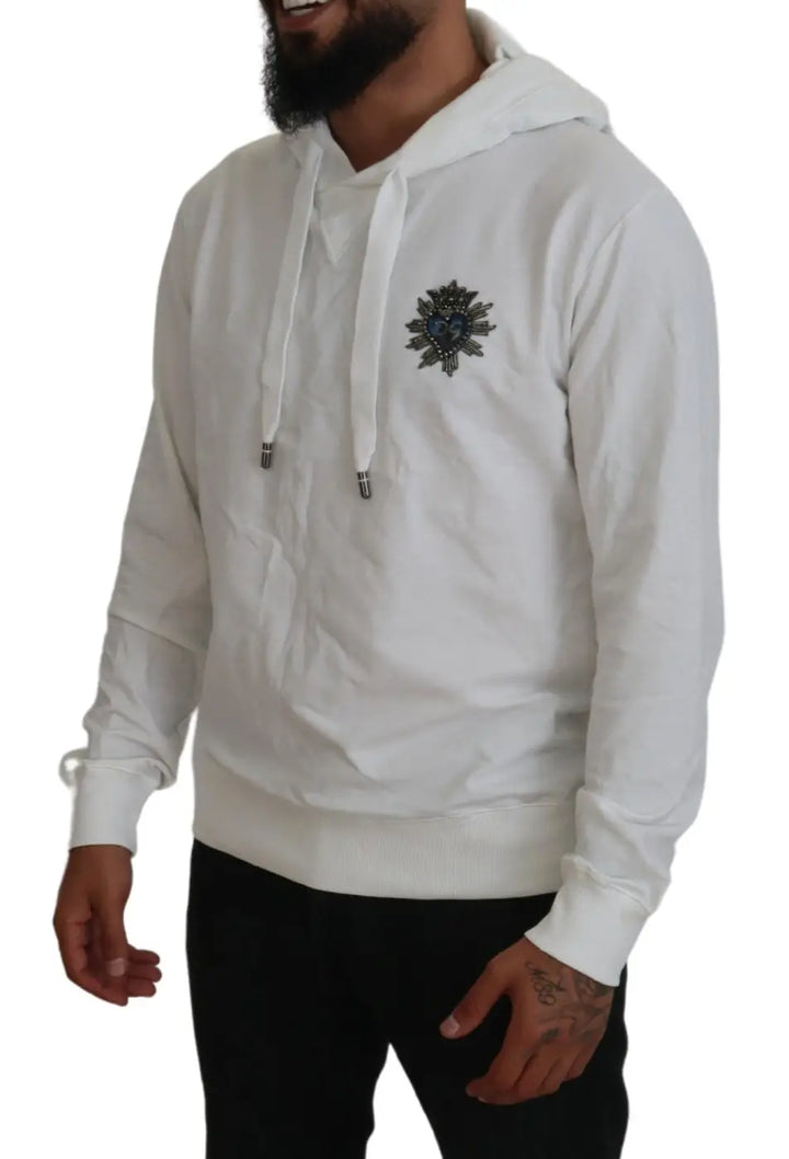 Dolce &amp; Gabbana White Cotton Hooded Sweatshirt Logo Sweater