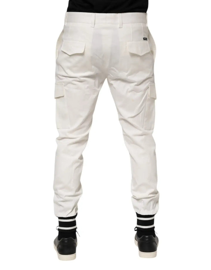 Dolce &amp; Gabbana White Cotton Jogger Cargo Skinny Men Pants