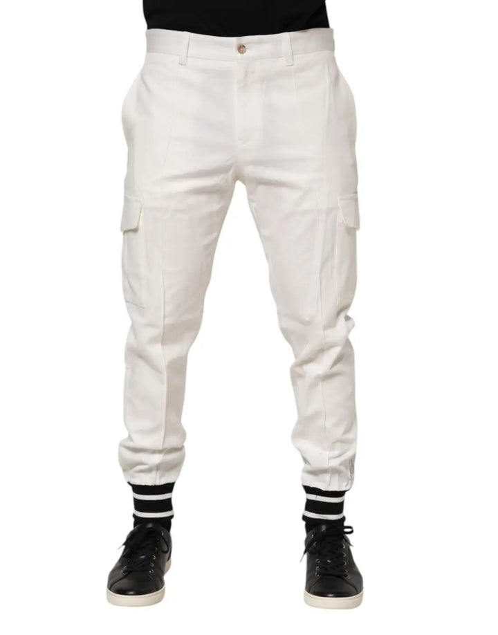 Dolce &amp; Gabbana White Cotton Jogger Cargo Skinny Men Pants