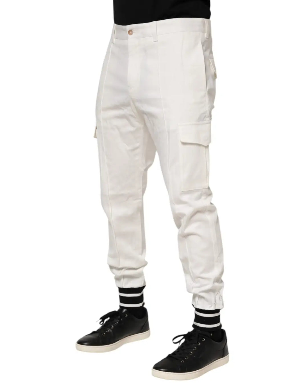 Dolce &amp; Gabbana White Cotton Jogger Cargo Skinny Men Pants