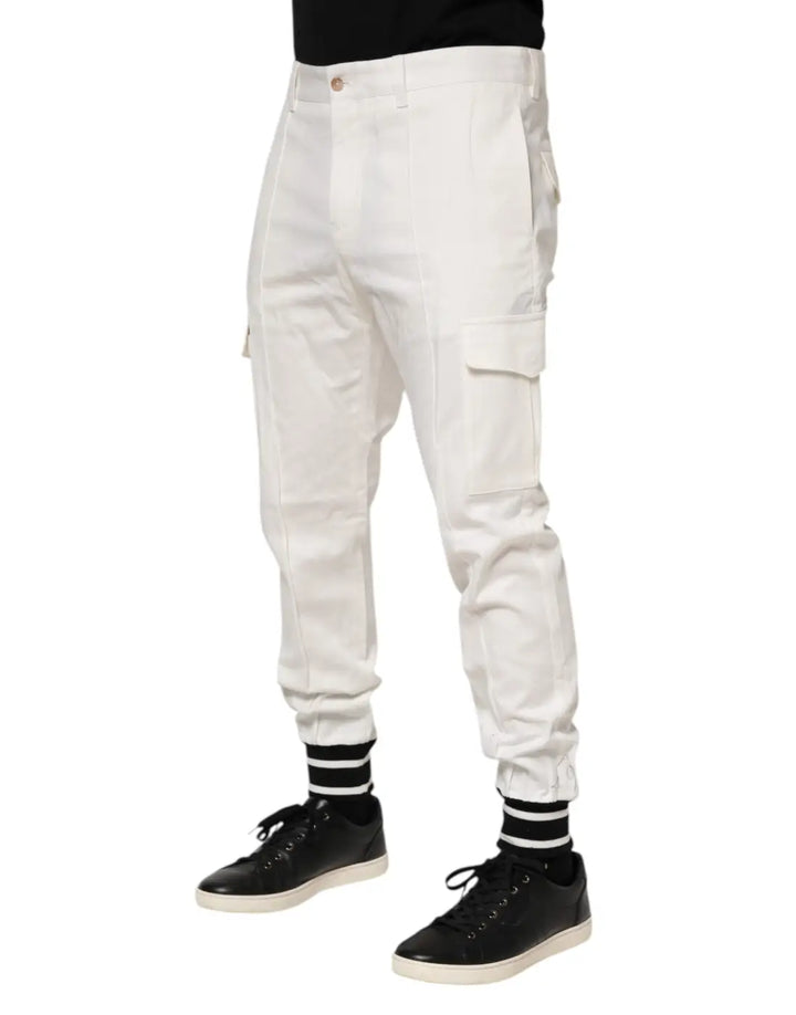 Dolce &amp; Gabbana White Cotton Jogger Cargo Skinny Men Pants