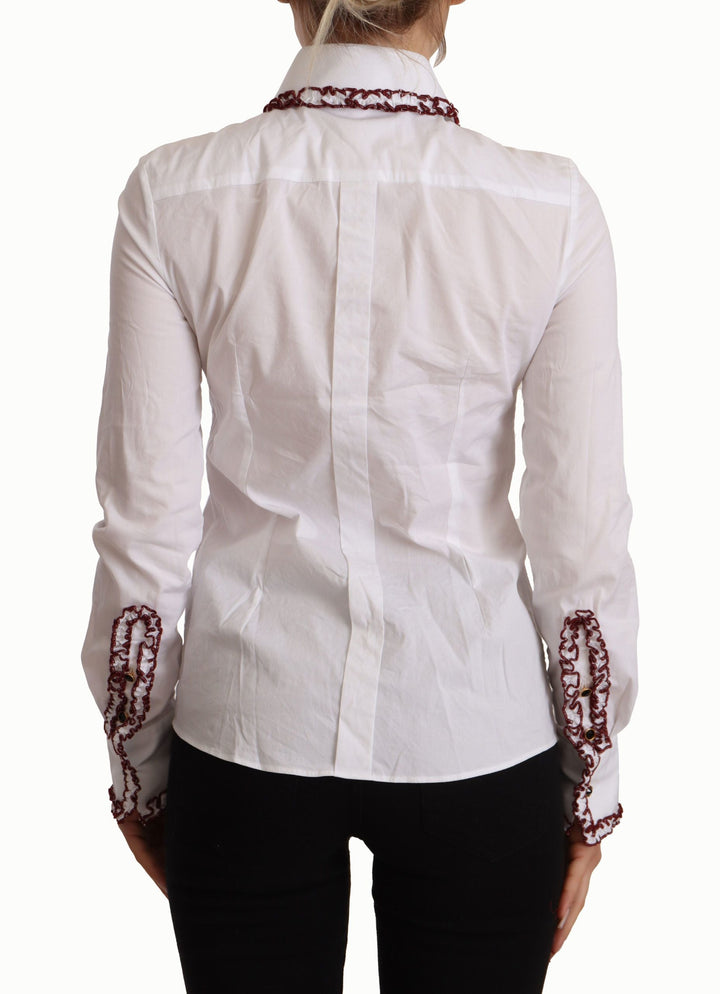 Dolce &amp; Gabbana Blouses - Women’s White Cotton Lace Long Sleeves Ruffle Collar Top Shirt