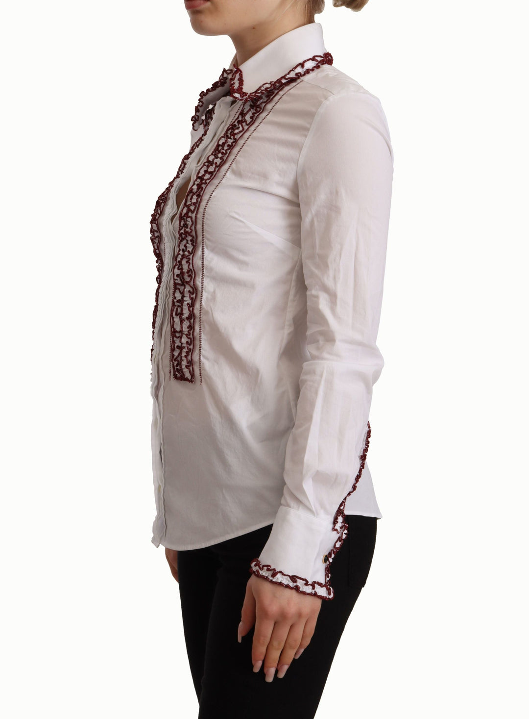 Dolce &amp; Gabbana Blouses - Women’s White Cotton Lace Long Sleeves Ruffle Collar Top Shirt