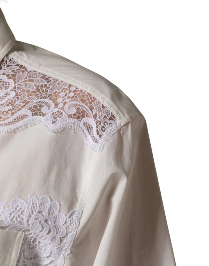 Dolce &amp; Gabbana White Cotton Lace Trim Long Sleeves Jumpsuit