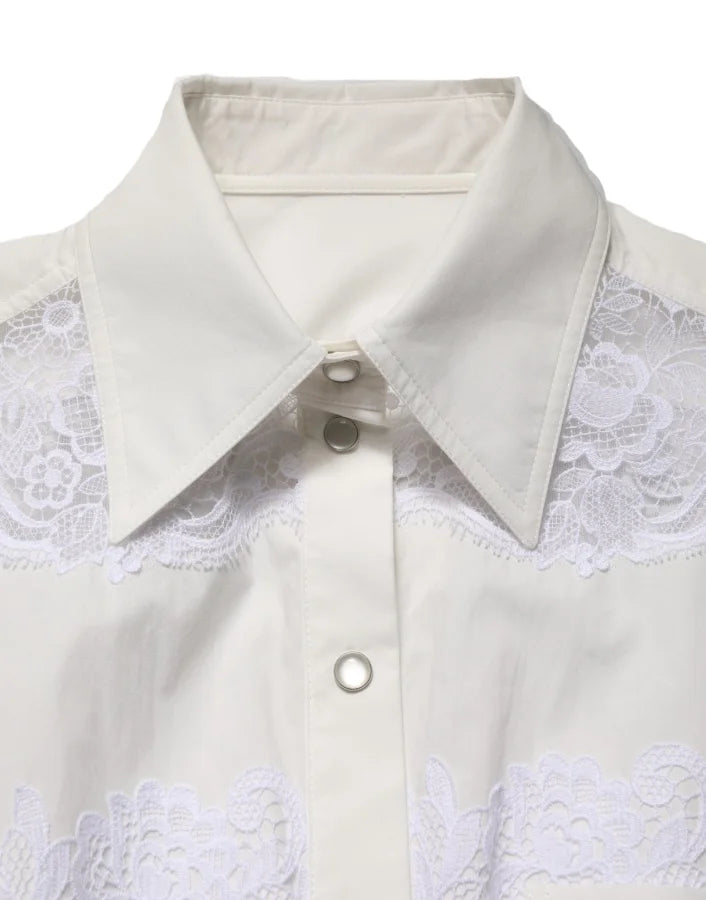 Dolce &amp; Gabbana White Cotton Lace Trim Long Sleeves Jumpsuit