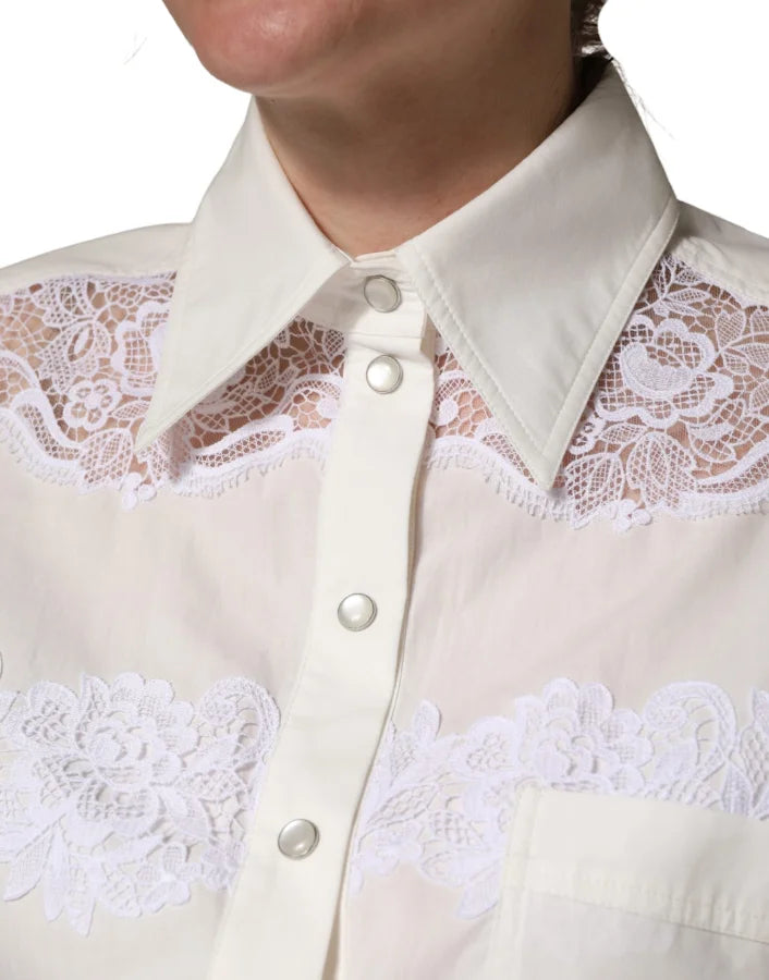 Dolce &amp; Gabbana White Cotton Lace Trim Long Sleeves Jumpsuit