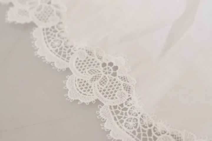 Dolce &amp; Gabbana White Cotton Lace Trim Turtle Neck Blouse Top