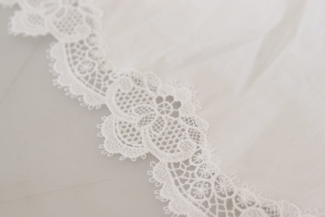 Dolce &amp; Gabbana - White Cotton Lace Trim Turtle Neck Blouse Top