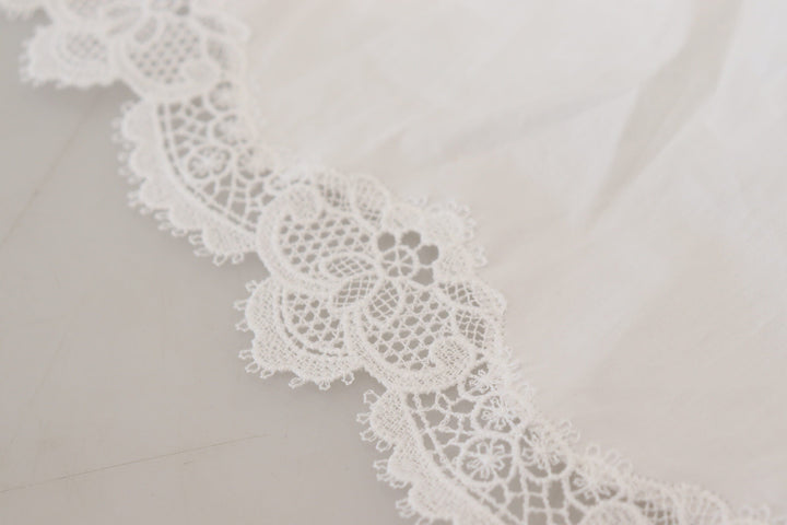 Dolce &amp; Gabbana - White Cotton Lace Trim Turtle Neck Blouse Top