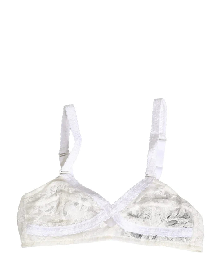 Dolce &amp; Gabbana White Cotton Lace Wireless Soft Cup Bra Underwear