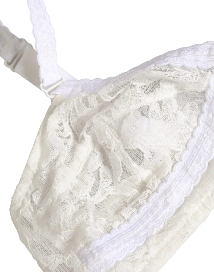 Dolce &amp; Gabbana White Cotton Lace Wireless Soft Cup Bra Underwear