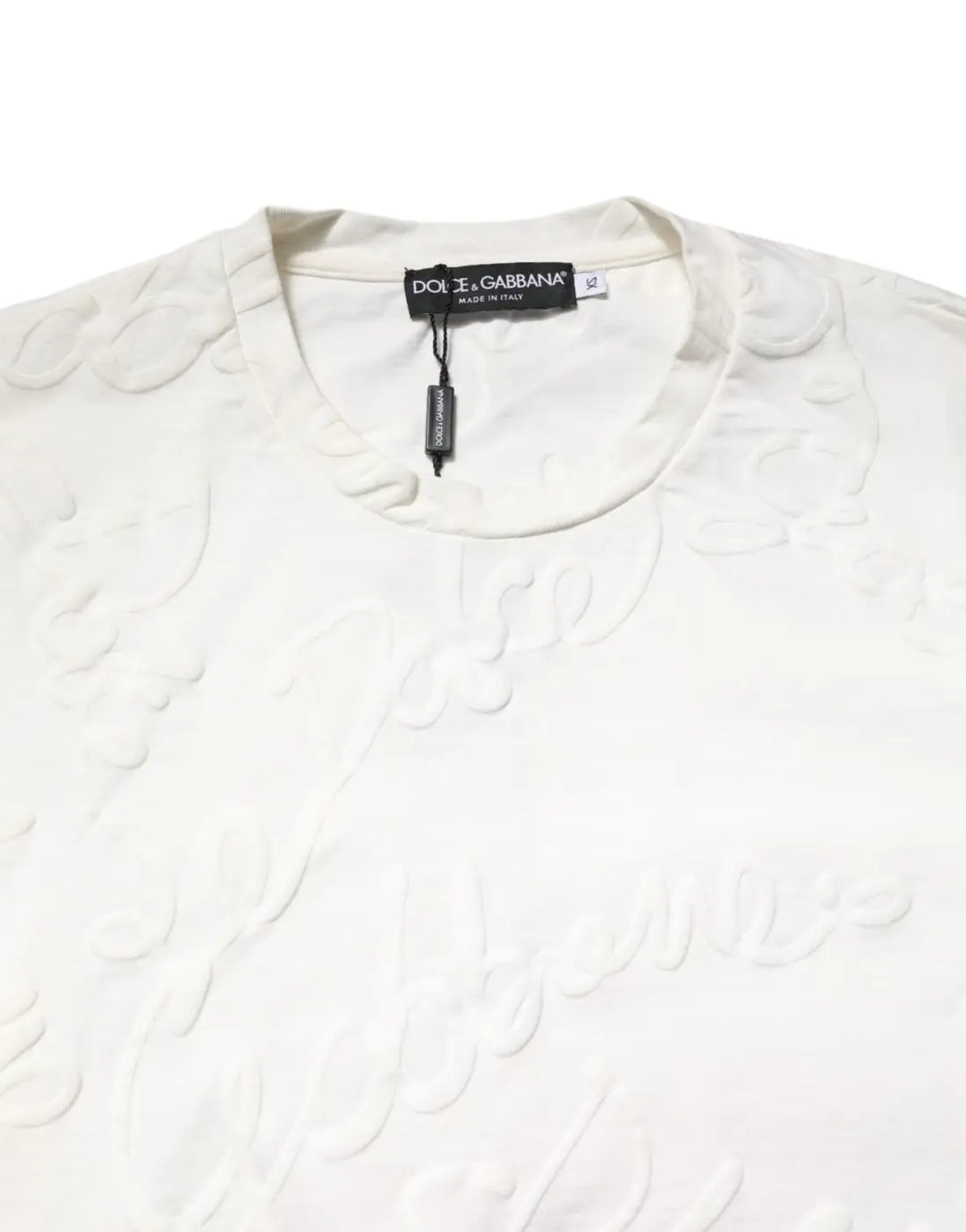 Dolce &amp; Gabbana White Cotton Logo Embossed Crew Neck T-shirt