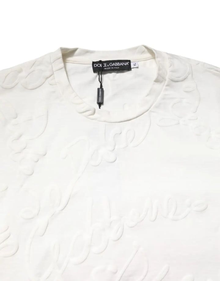 Dolce &amp; Gabbana White Cotton Logo Embossed Crew Neck T-shirt