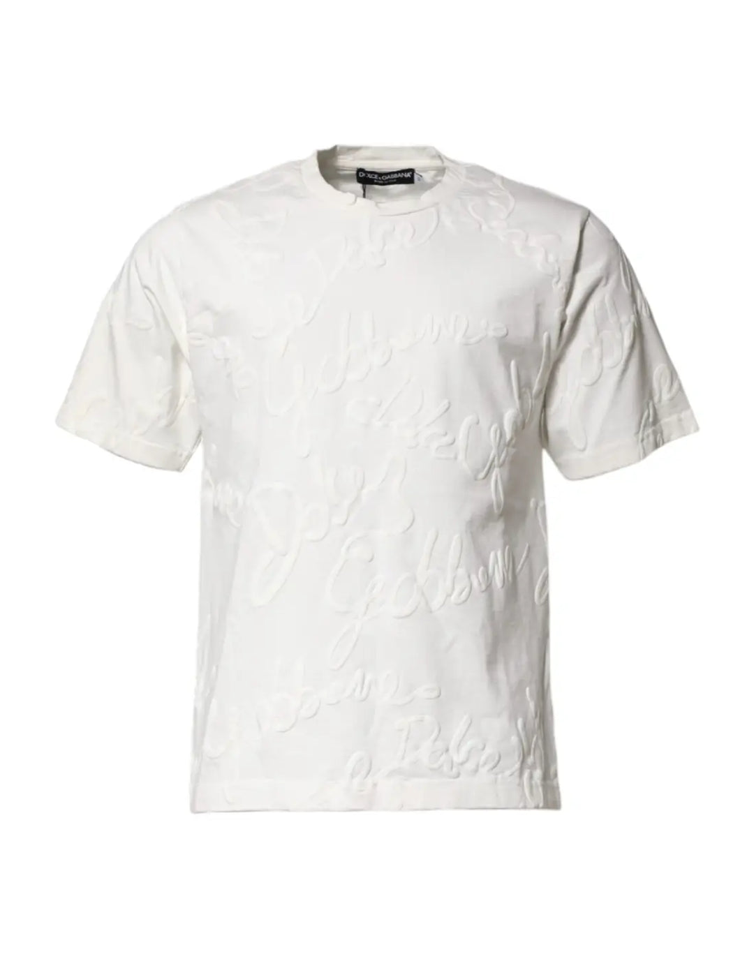Dolce &amp; Gabbana White Cotton Logo Embossed Crew Neck T-shirt