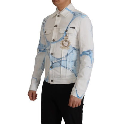 Dolce & Gabbana White Cotton Logo Embroidery Denim Jacket